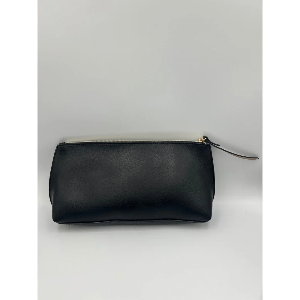 Donna Karan‎ New York Black Pebbled Faux Leather Cosmetic Bag Gold Zip Pouch